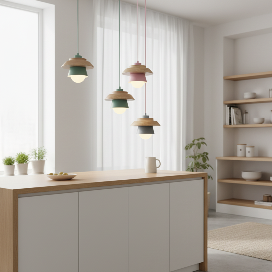 Nordic Dolci | Scandinavische LED Hanglamp – Pastel Design – Hout & Metaal