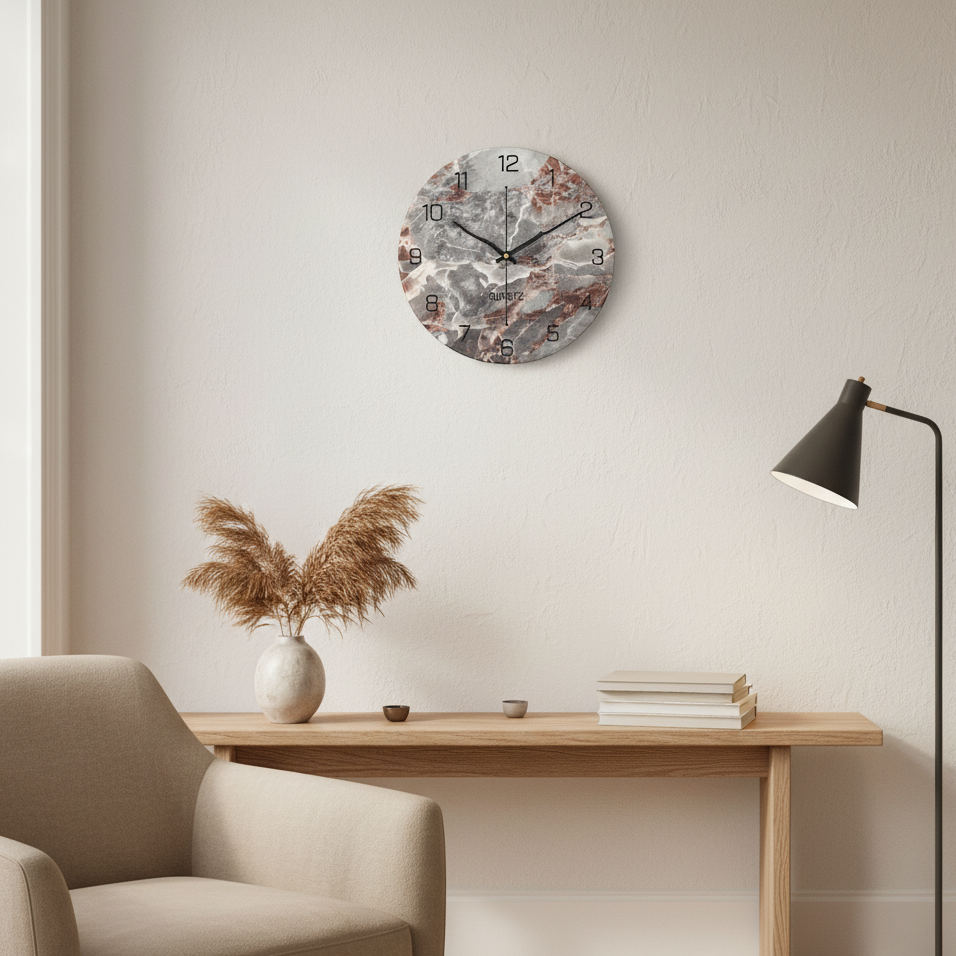 MarmoSereno | Moderne Wandklok in Marmerlook – Creatief & Tijdloos Design