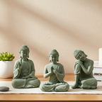 Satori | Zen-Boeddha Beeldje van Groen Zandsteen – Spirituele Decoratie voor Tafel & Aquarium