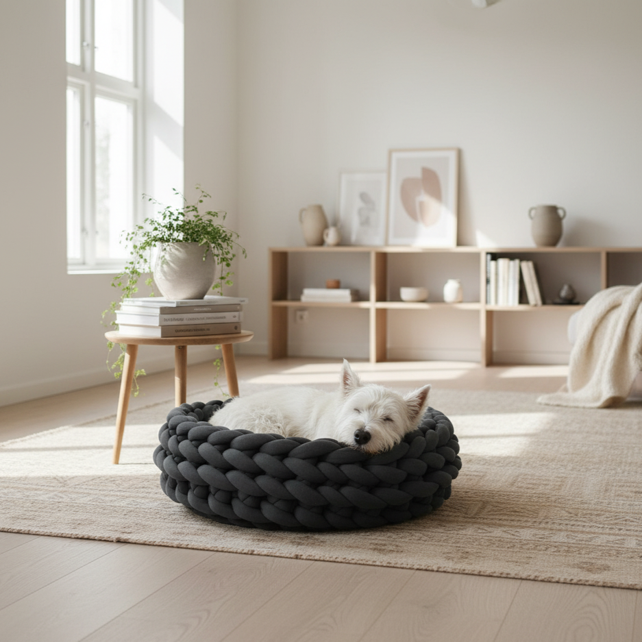 Knotto | Handgehaakt Wollen Dierenbed – Natuurlijke Wol met Hoge Rand voor Geborgenheid