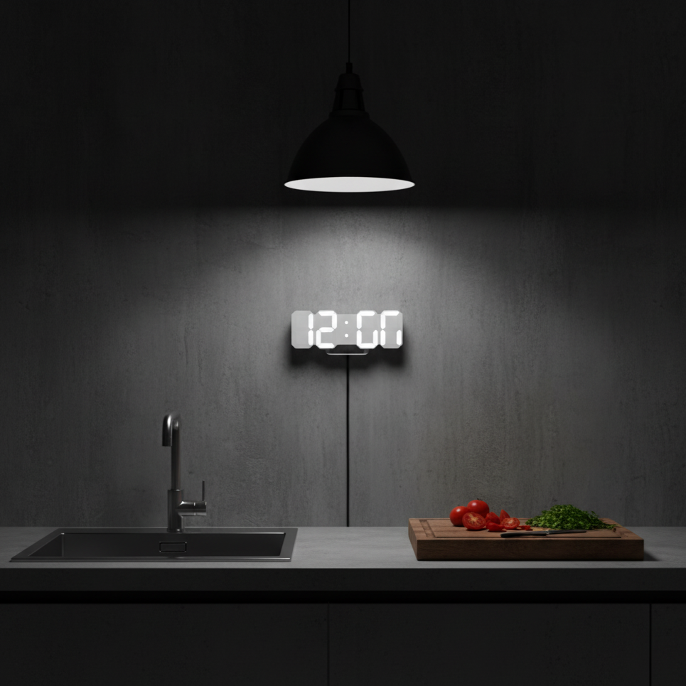 TempoPuro | Moderne 3D LED Klok – Wand & Bureau – Automatische Dimfunctie – USB