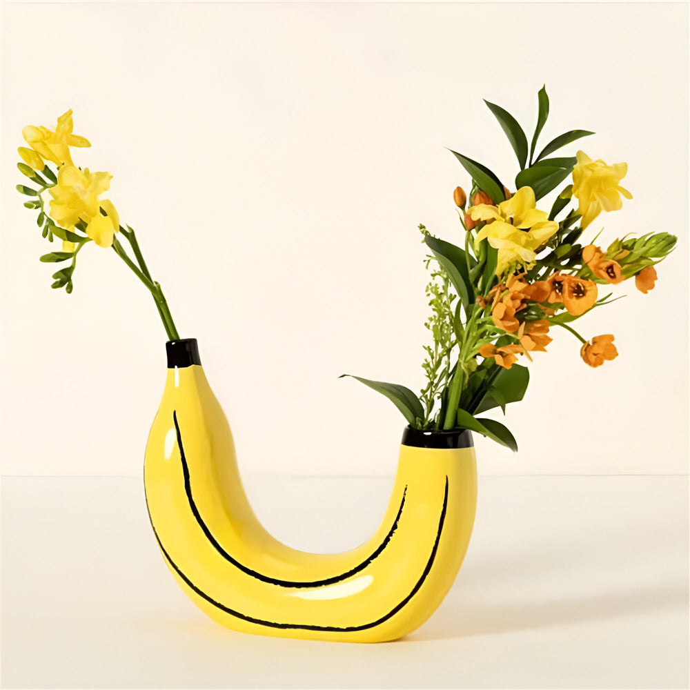 Banana-Vaso | Moderne Decoratieve Vaas – Uniek Bananenvorm Design – Speelse Blikvanger