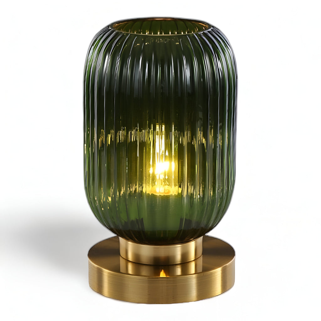 Rigato | Scandinavische Tafellamp met Geribbeld Glas – Minimalistisch Design – Goud & Glas