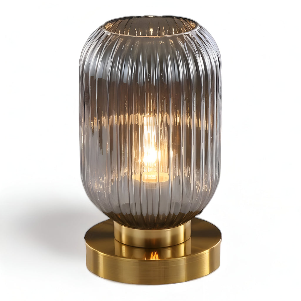 Rigato | Scandinavische Tafellamp met Geribbeld Glas – Minimalistisch Design – Goud & Glas