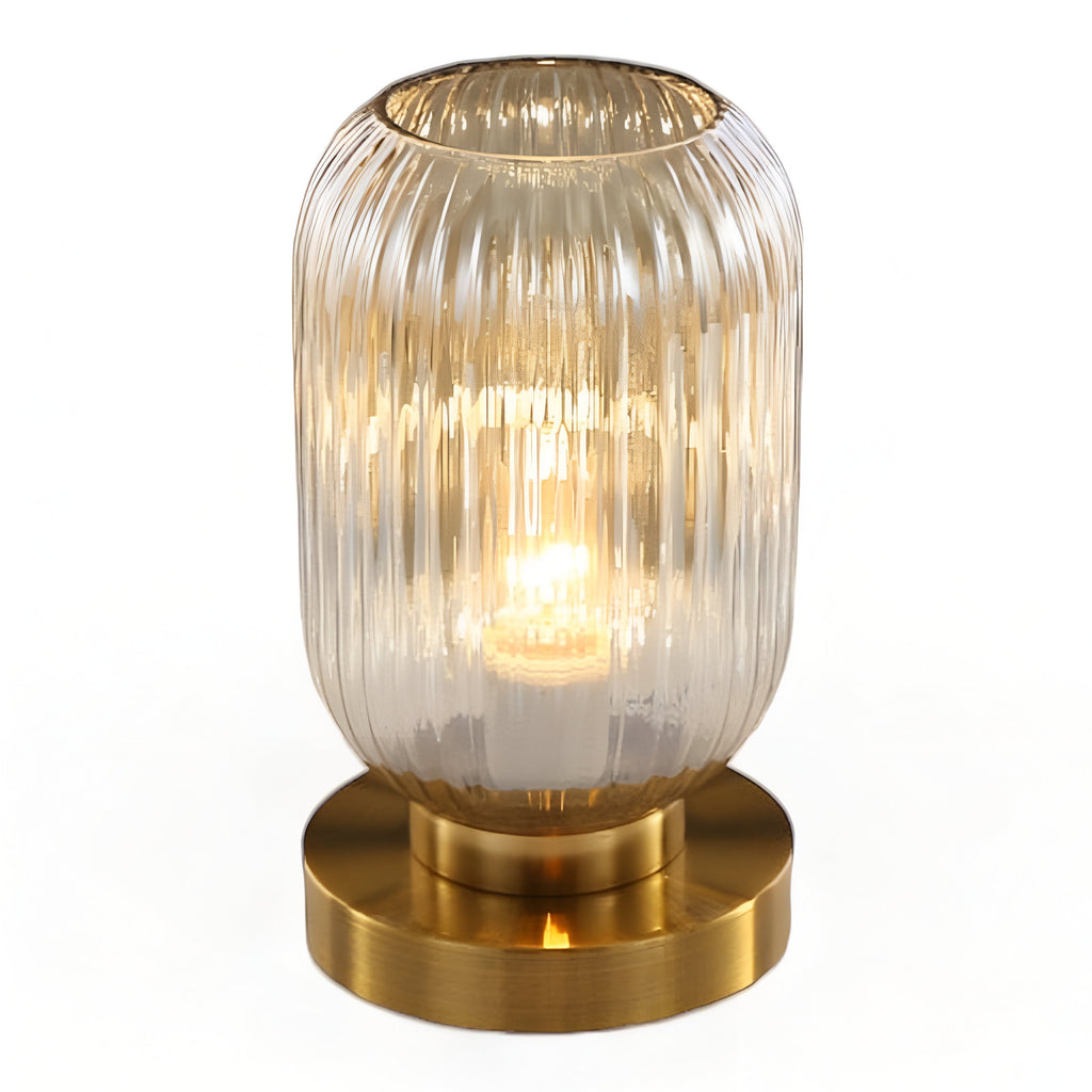 Rigato | Scandinavische Tafellamp met Geribbeld Glas – Minimalistisch Design – Goud & Glas
