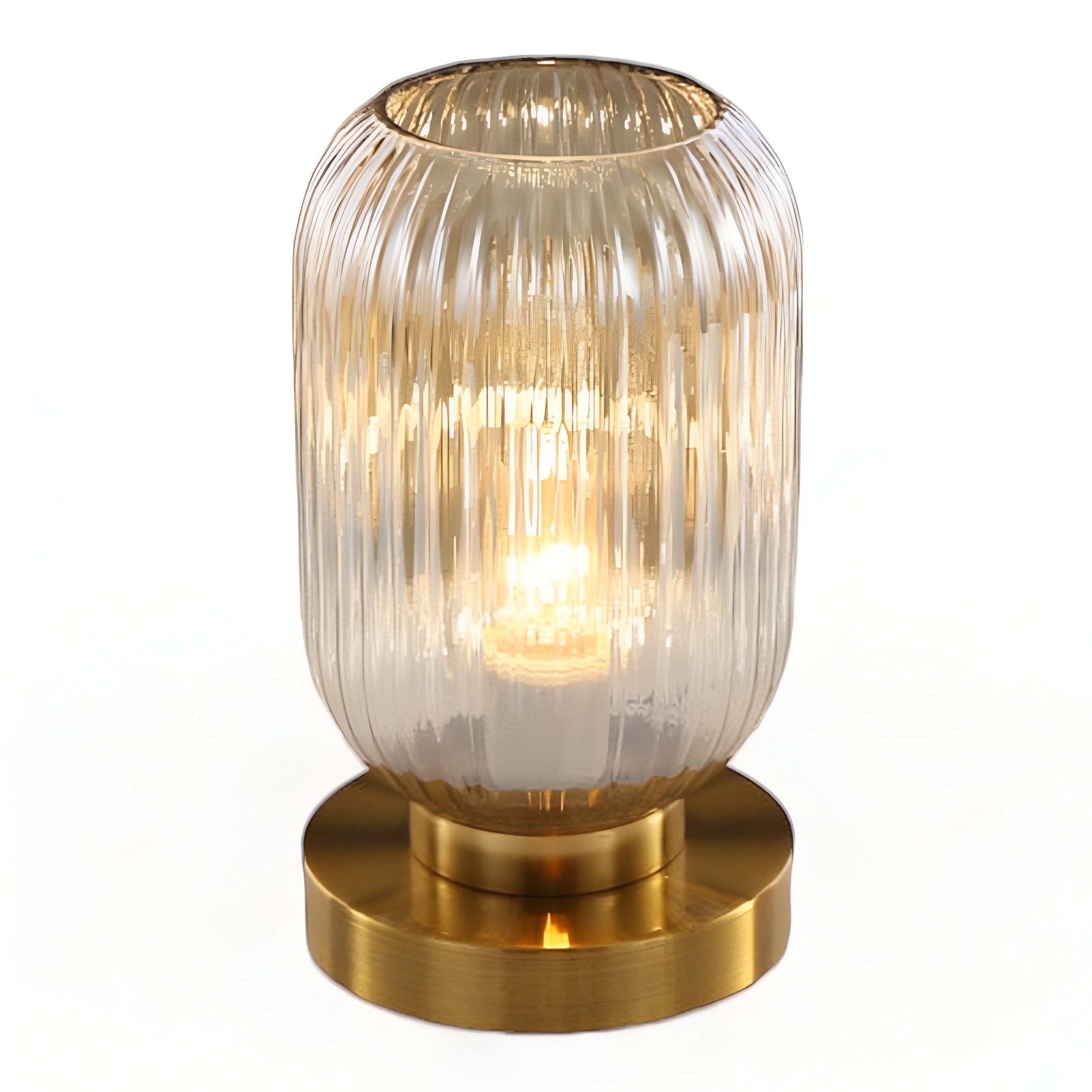 Rigato | Scandinavische Tafellamp met Geribbeld Glas – Minimalistisch Design – Goud & Glas