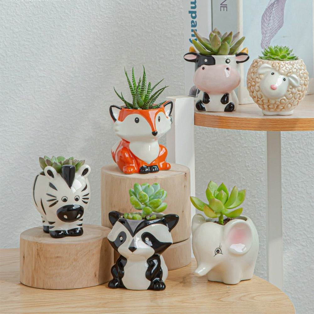 FaunaMini | Creatieve Dieren Bloempotjes – 5 Unieke Varianten – Voor Vetplanten & Cactussen