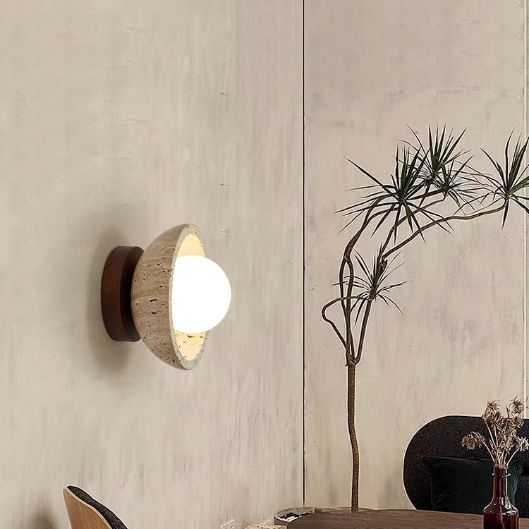 Sura | Plafondlamp van Travertin & Hout – Japandi Design