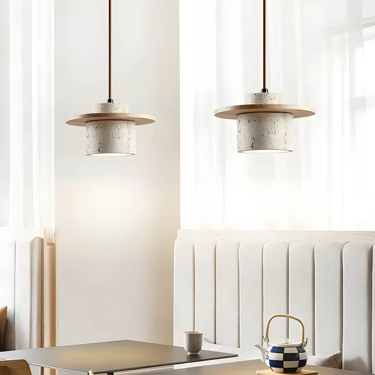 Sublima | Travertijn Hanglamp met Houten Details — Modern Design