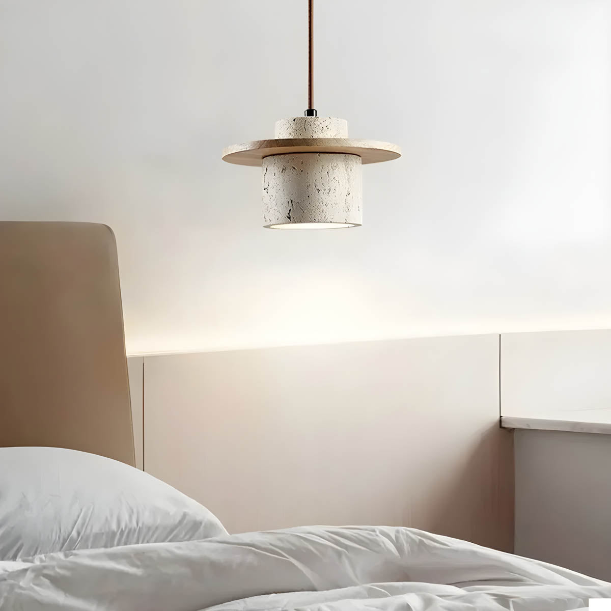 Sublima | Travertijn Hanglamp met Houten Details — Modern Design