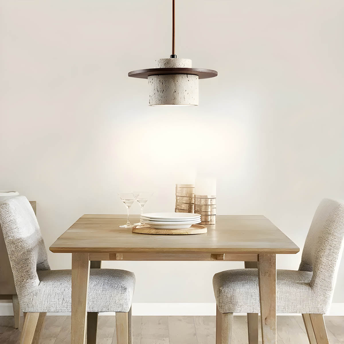 Sublima | Travertijn Hanglamp met Houten Details — Modern Design