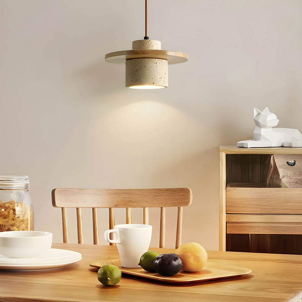 Sublima | Travertijn Hanglamp met Houten Details — Modern Design