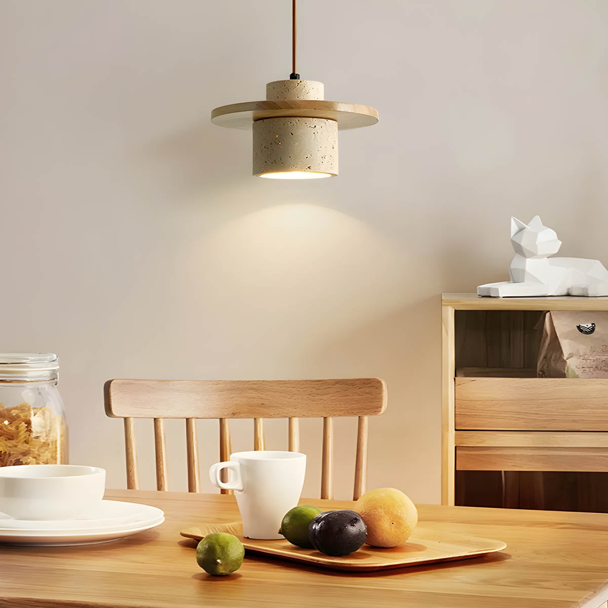 Sublima | Travertijn Hanglamp met Houten Details — Modern Design