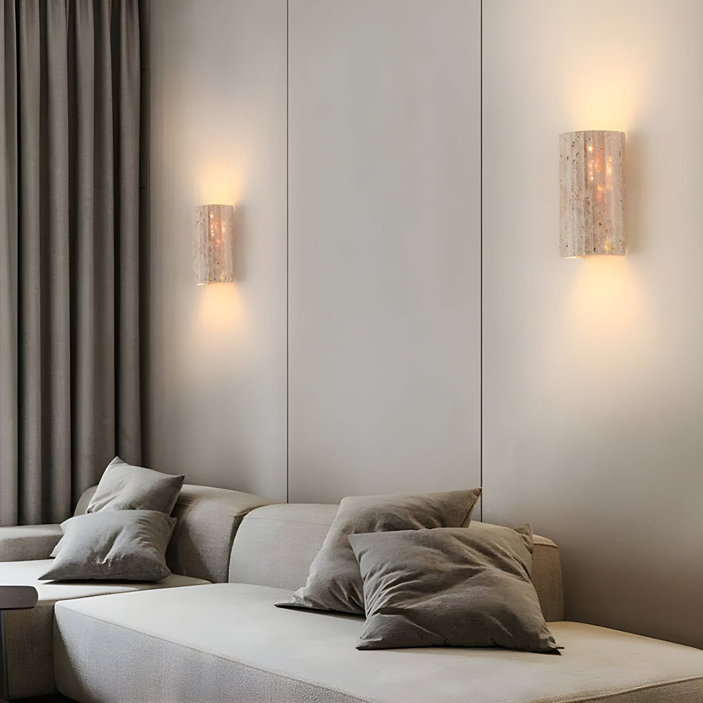 Travertin Wandlamp – Geribbelde Textuur – Warme LED | Lithos