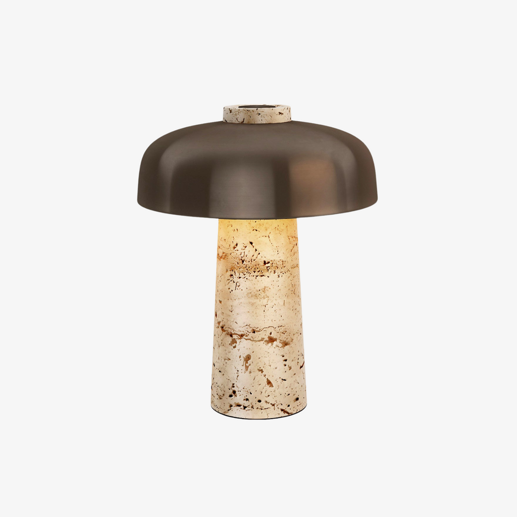 Tibur | Travertijn Tafellamp – Modern Organisch Design met Metalen Kap