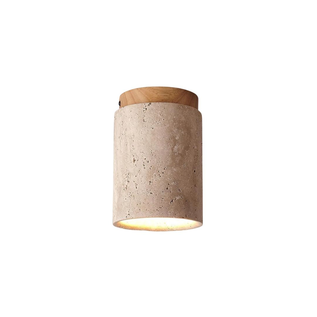 Travertin Plafondlamp – Cilindervorm met Hout | Pietra Calda