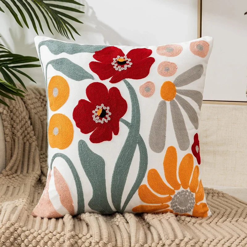 Geborduurde Sierkussenhoes – Kleurrijke Bloemmotieven | FleurCanvas