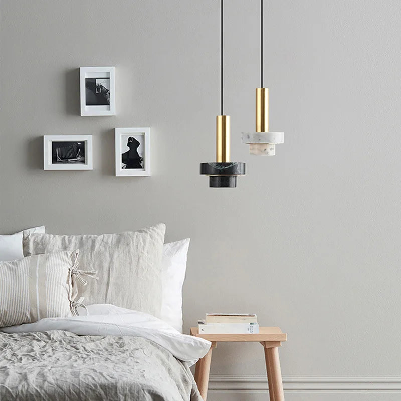 Pillar Marmo | Elegante Marmeren Hanglamp – Natuursteen & Goud – Minimalistisch