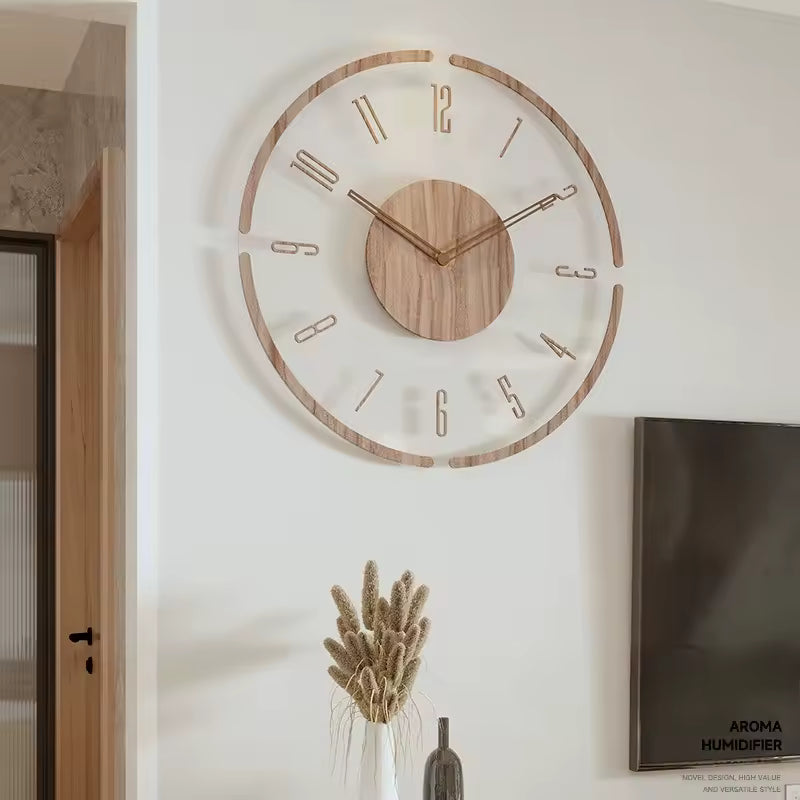 Glasbjörk | Minimalistische Wandklok – Hout & Acryl – Geruisloos