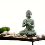 Satori | Zen-Boeddha Beeldje van Groen Zandsteen – Spirituele Decoratie voor Tafel & Aquarium