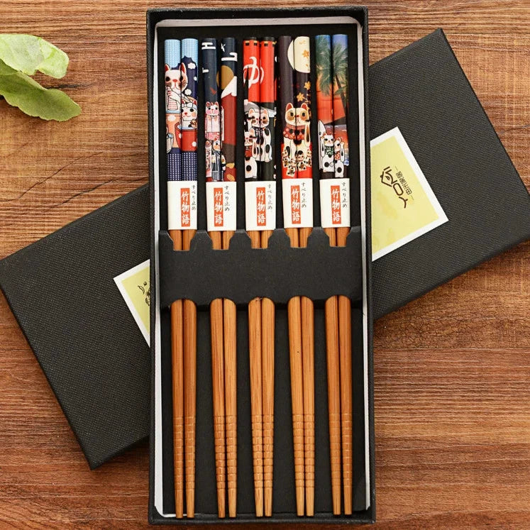 Irodori | Luxe 5-delige Bamboe Eetstokjes Set