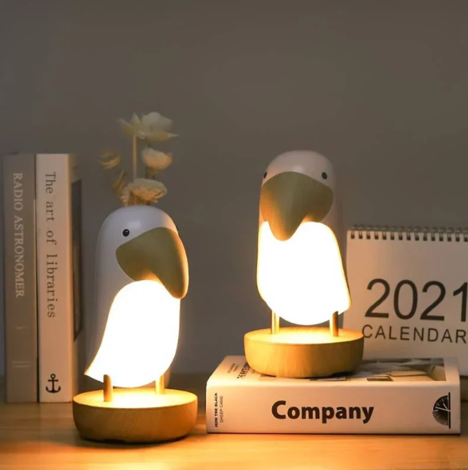 SovaNest | Oplaadbaar LED-Nachtlampje – Vogelontwerp – Natuurlijk Hout – Warmwit Licht