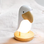 SovaNest | Oplaadbaar LED-Nachtlampje – Vogelontwerp – Natuurlijk Hout – Warmwit Licht
