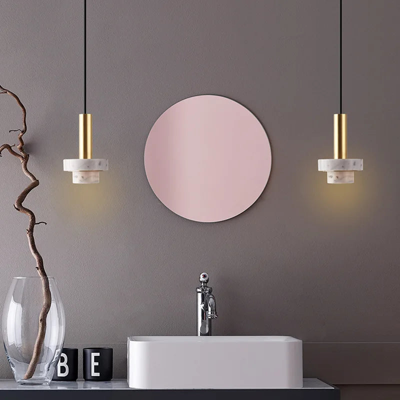 Pillar Marmo | Elegante Marmeren Hanglamp – Natuursteen & Goud – Minimalistisch
