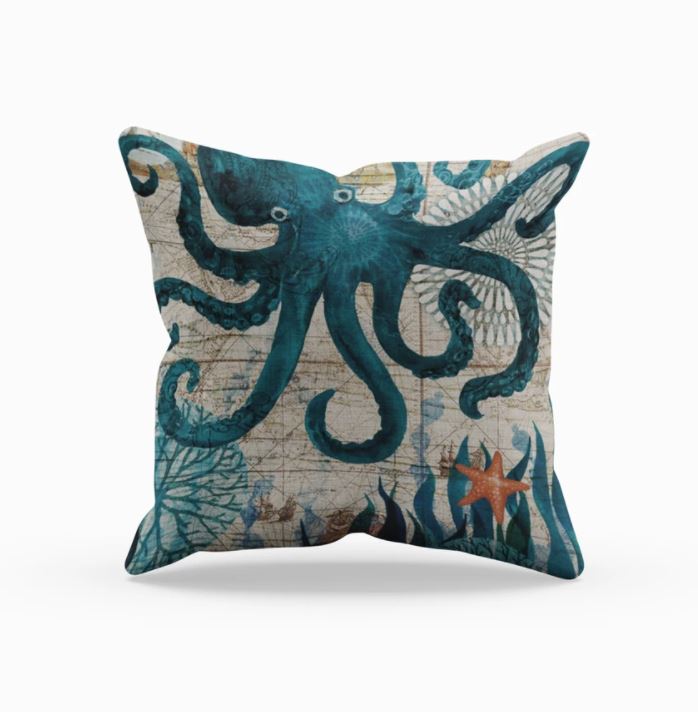 Marina | Luxe Sierkussen met Zeeleven Motief – Maritieme Stijl – Zachte & Duurzame – 45x45