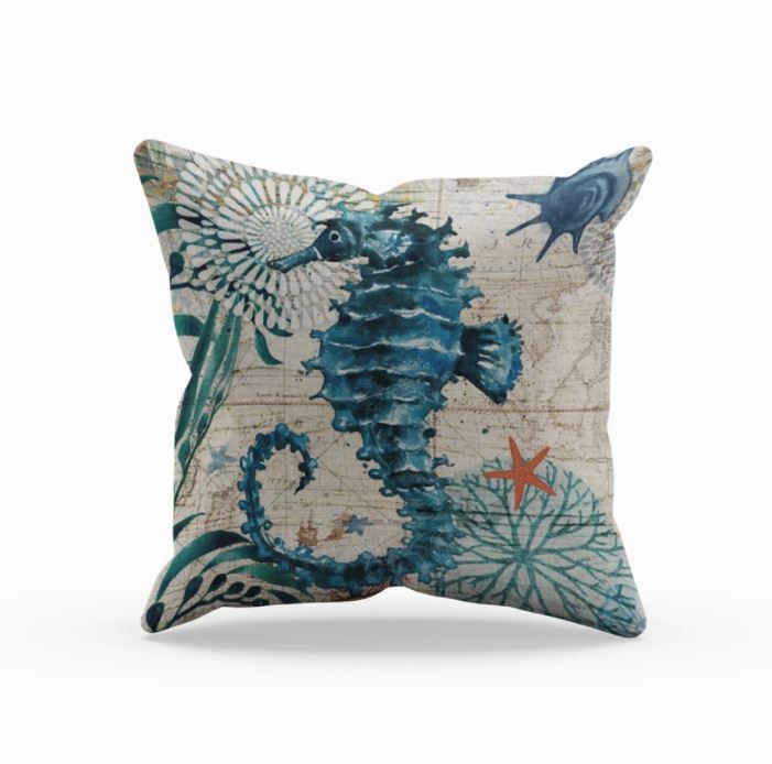 Marina | Luxe Sierkussen met Zeeleven Motief – Maritieme Stijl – Zachte & Duurzame – 45x45