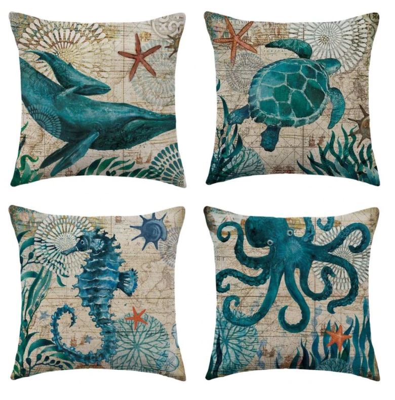 Marina | Luxe Sierkussen met Zeeleven Motief – Maritieme Stijl – Zachte & Duurzame – 45x45