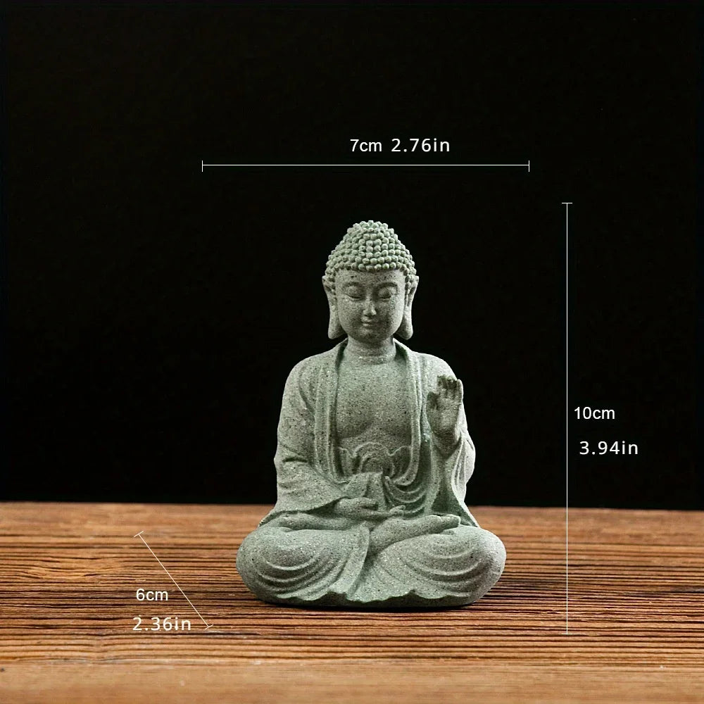 Satori | Zen-Boeddha Beeldje van Groen Zandsteen – Spirituele Decoratie voor Tafel & Aquarium