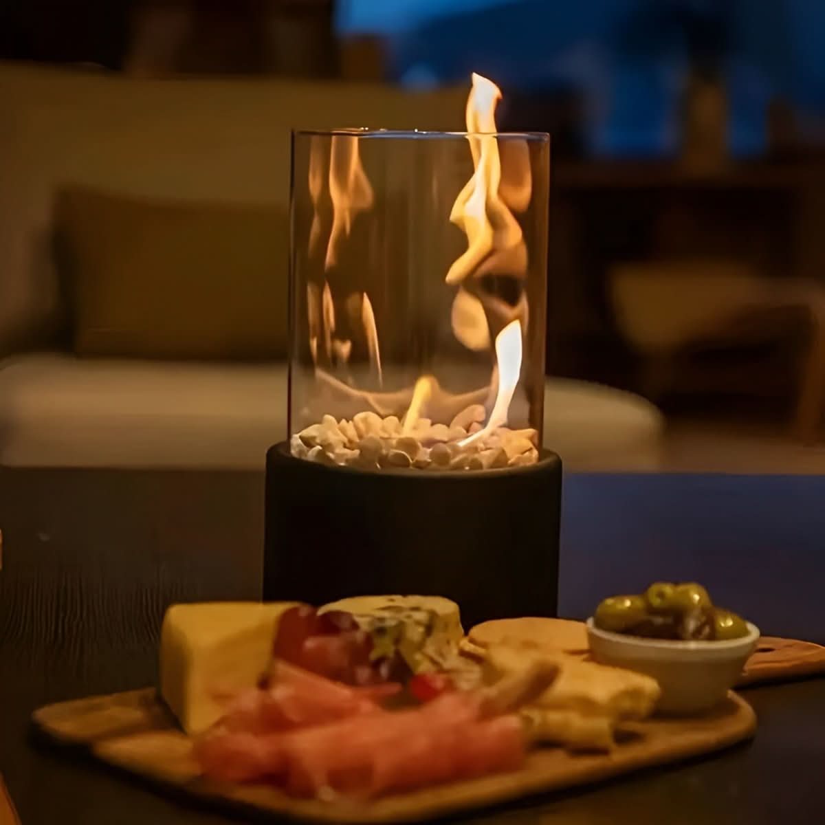Rond Glo | Compacte Tafelhaard – Met Decoratiestenen – Rookvrij & Bio-ethanol