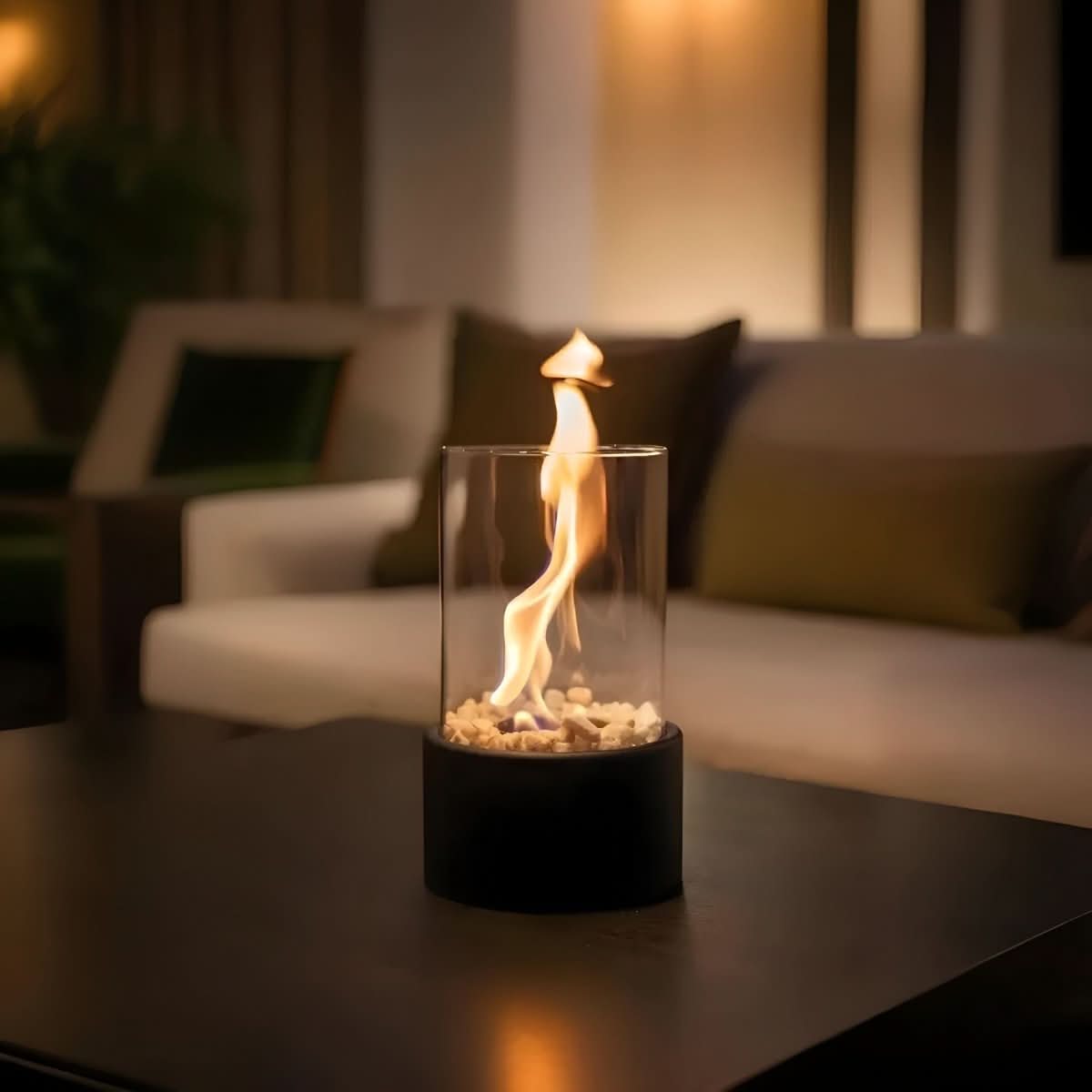 Rond Glo | Compacte Tafelhaard – Met Decoratiestenen – Rookvrij & Bio-ethanol