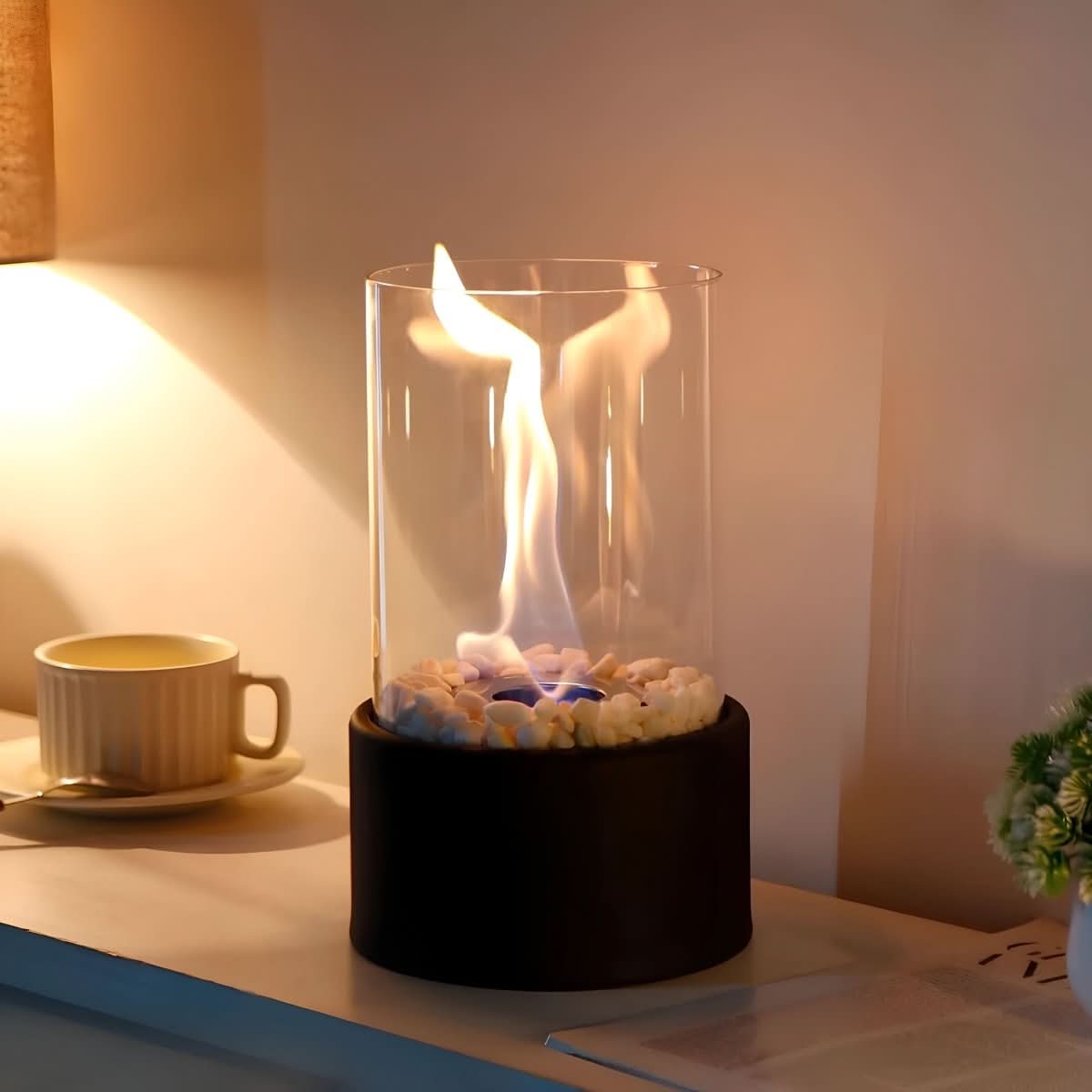 Rond Glo | Compacte Tafelhaard – Met Decoratiestenen – Rookvrij & Bio-ethanol