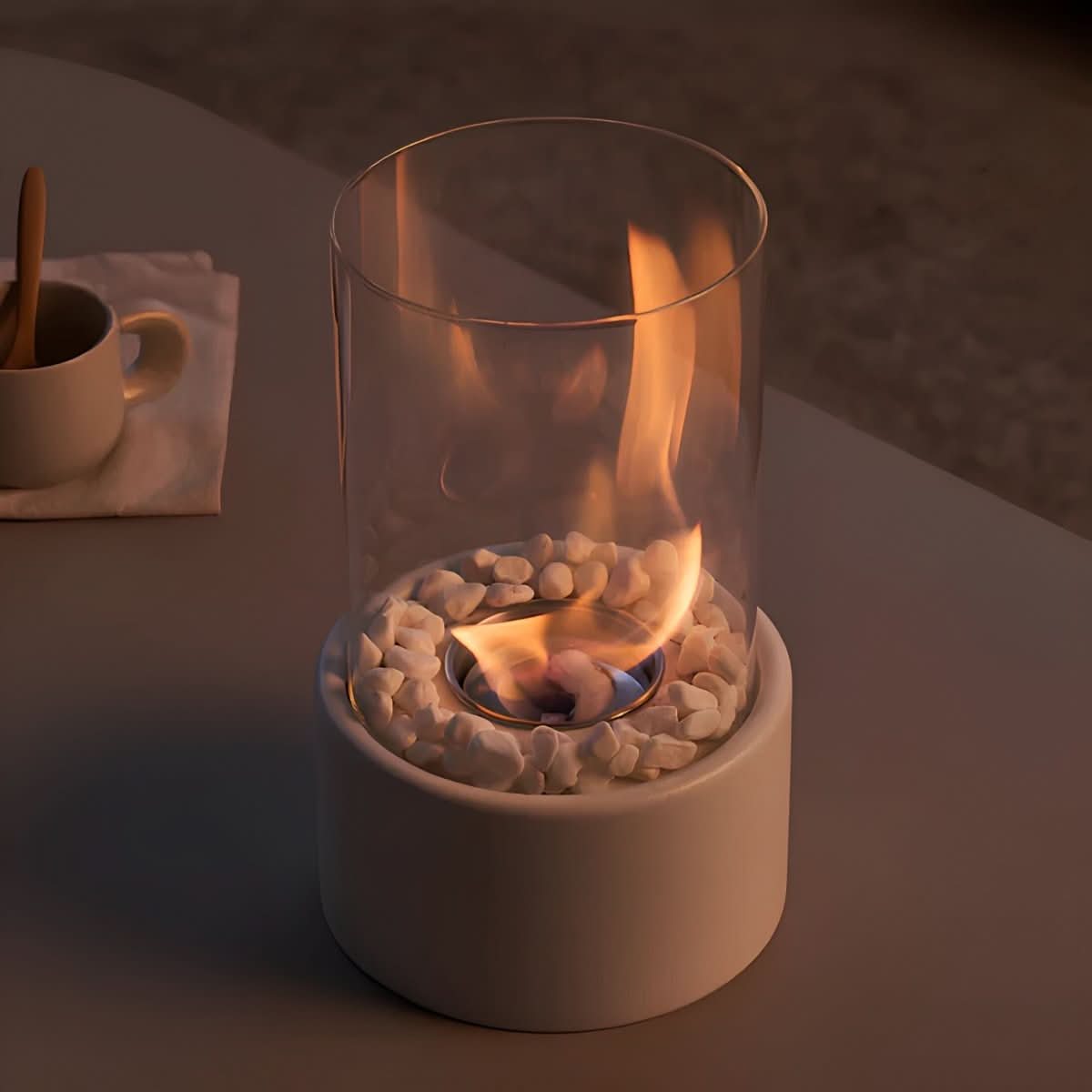 Rond Glo | Compacte Tafelhaard – Met Decoratiestenen – Rookvrij & Bio-ethanol