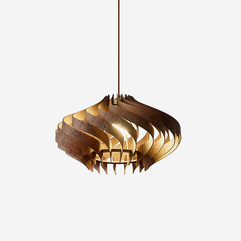 Syvara | Sculpturale Houten Hanglamp met Dynamische Spiraal