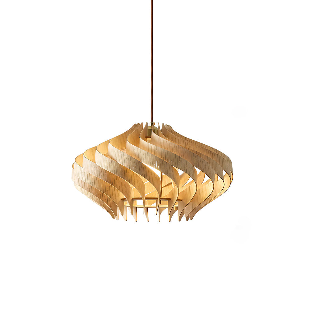 Syvara | Sculpturale Houten Hanglamp met Dynamische Spiraal