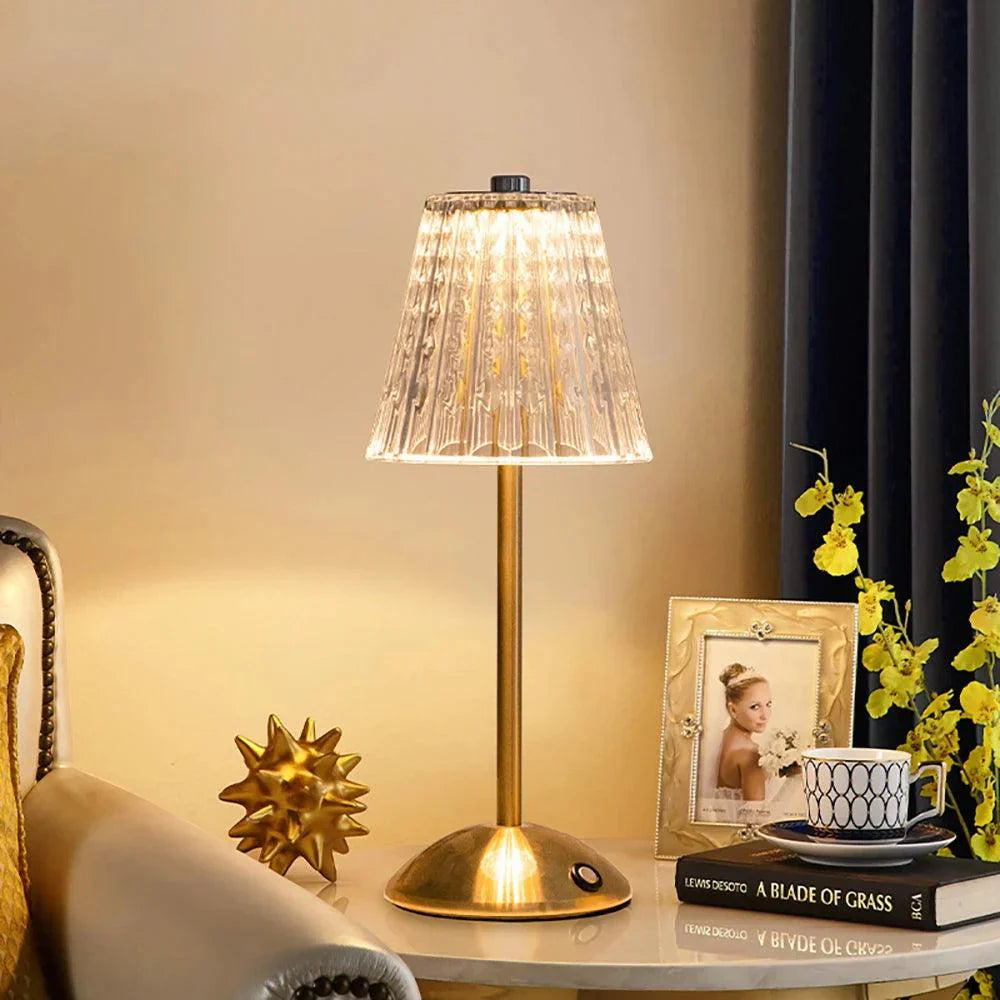 VetroClassico | Draadloze Vintage Tafellamp – Kristal-Look – Oplaadbaar – Touch Control