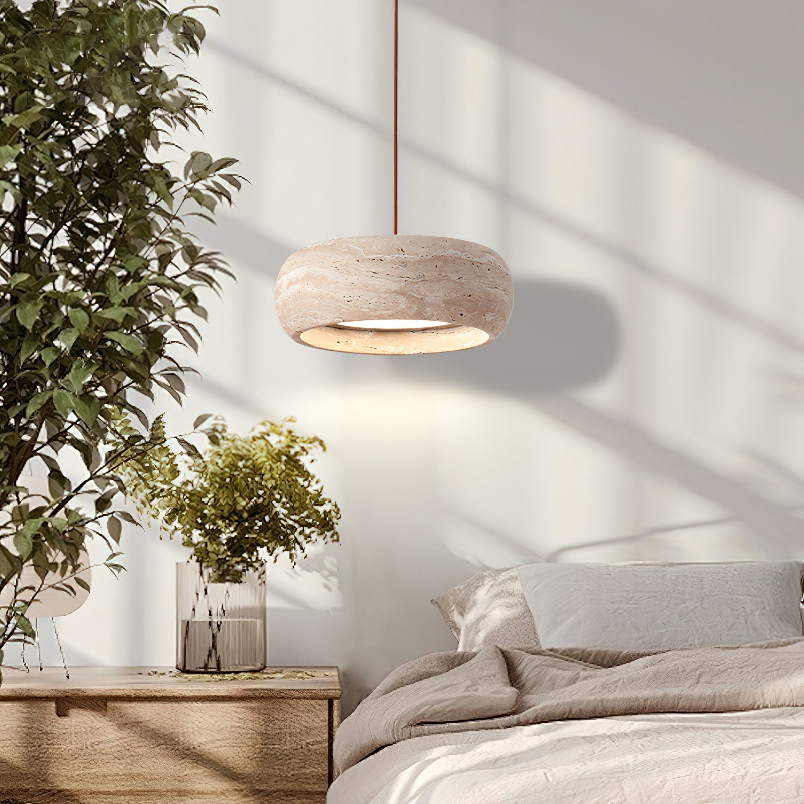 Anello | Sculpturale Travertijn Hanglamp – Modern Organisch Design met Geïntegreerde LED