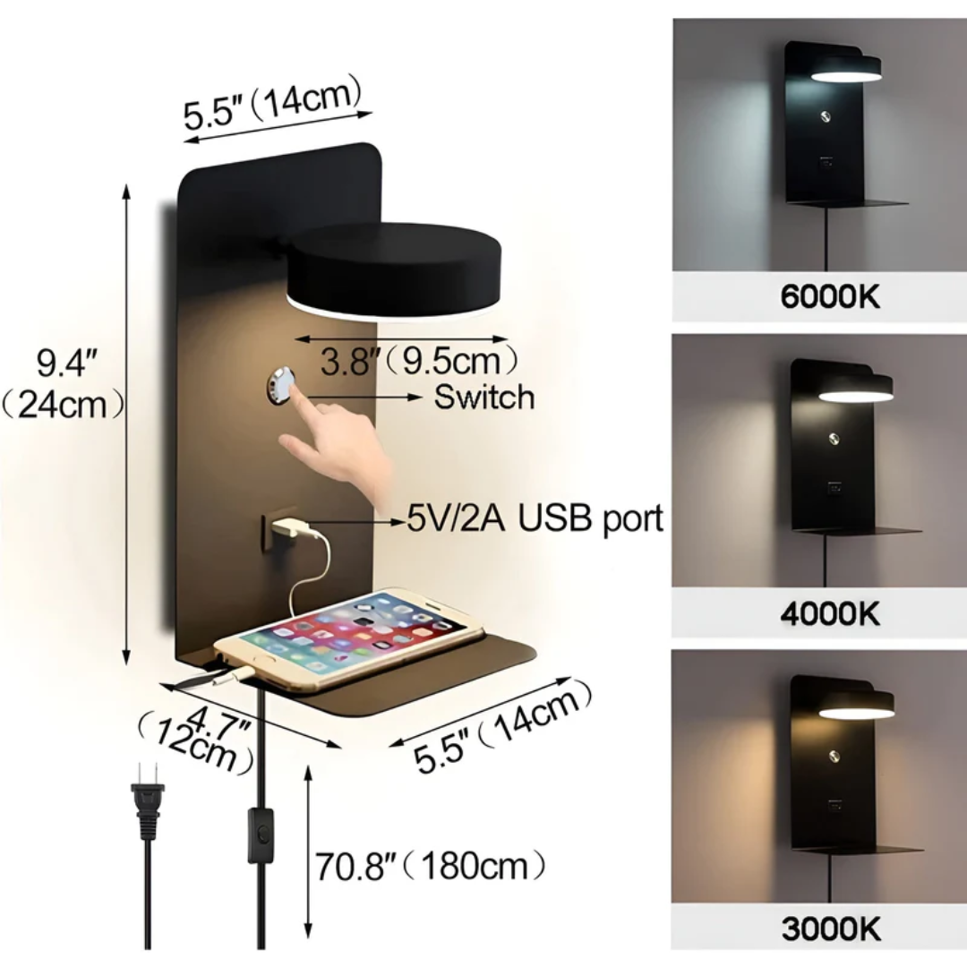 FlowDock | Minimalistische LED Wandlamp – Geïntegreerde USB Poort – Modern Design