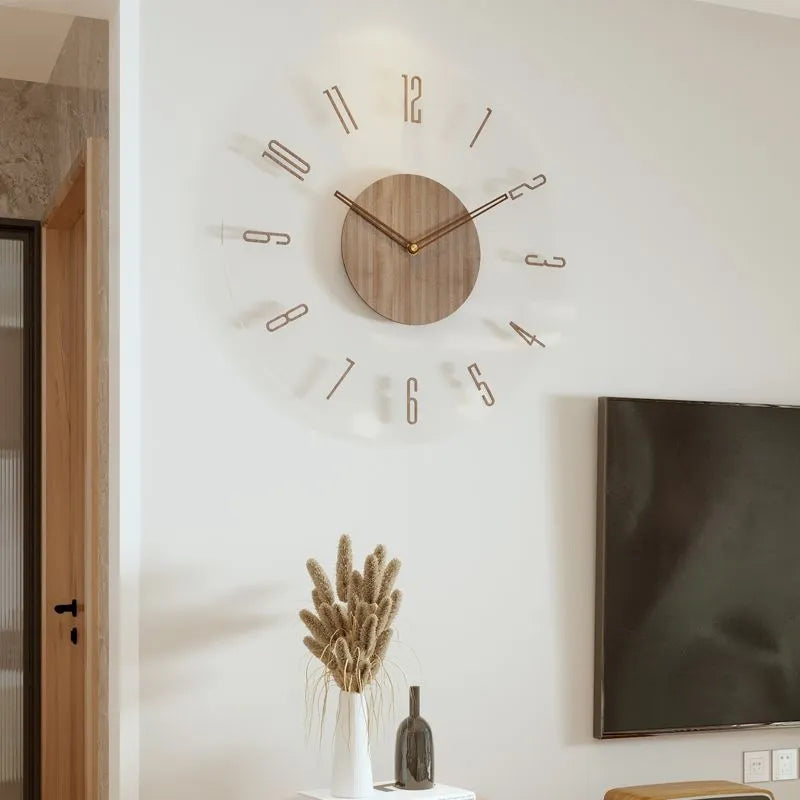 Glasbjörk | Minimalistische Wandklok – Hout & Acryl – Geruisloos