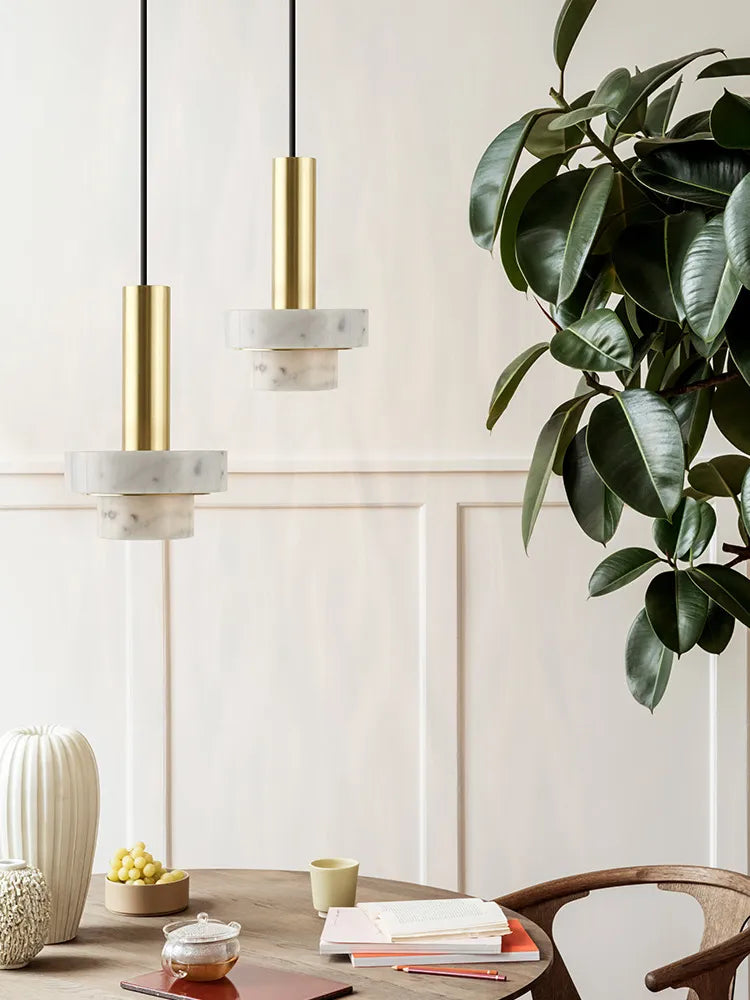 Pillar Marmo | Elegante Marmeren Hanglamp – Natuursteen & Goud – Minimalistisch