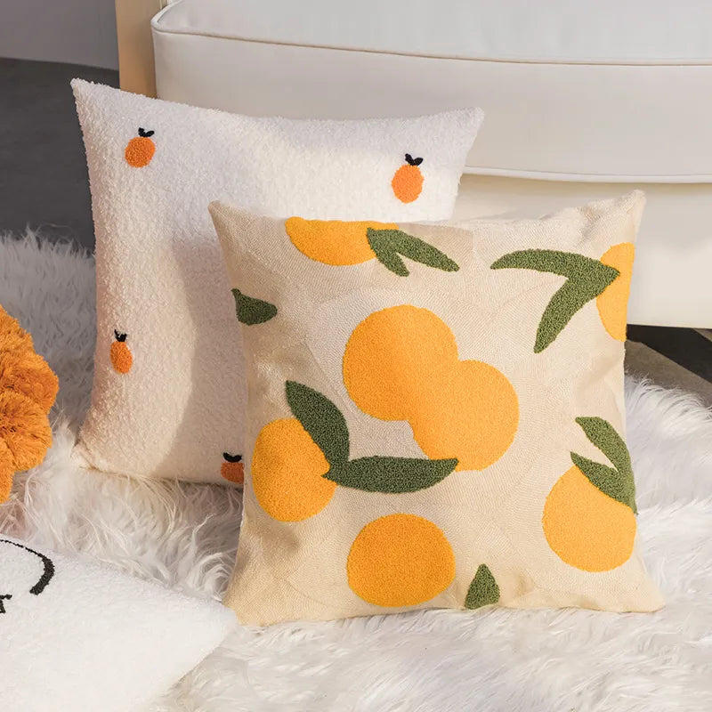 Daidai | Sierkussenhoes met Sinaasappel Borduurwerk – Warme Landelijke Look – Zacht Katoen – 45x45 cm