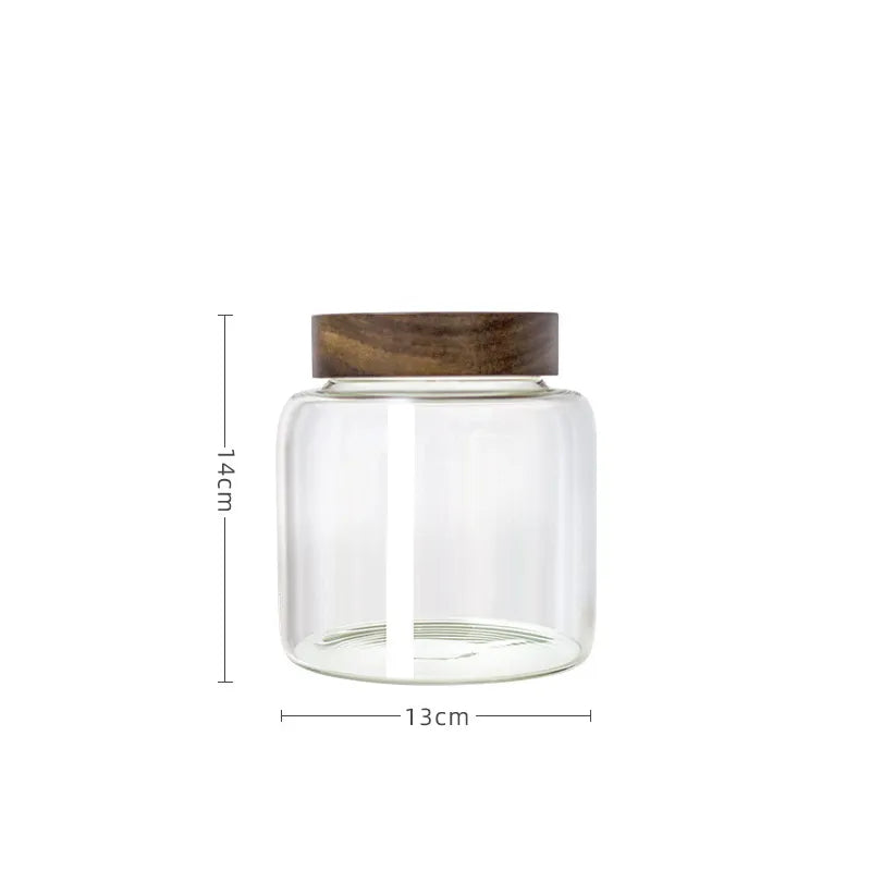 Klar Akasie | Luxe Glazen Voorraadpot – Acaciahouten Schroefdeksel