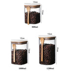 Saji Moku | Glazen Koffievoorraadpot – Houten Deksel & Lepel – 3 Formaten