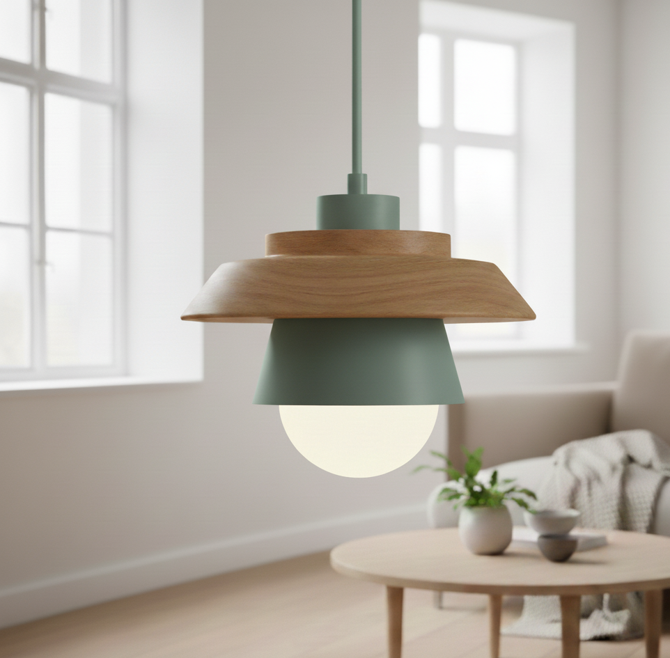Nordic Dolci | Scandinavische LED Hanglamp – Pastel Design – Hout & Metaal