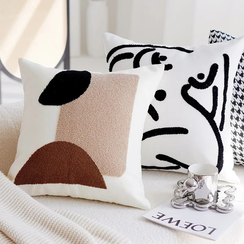 Mika | Vintage Patchwork Kussenhoezen – Zachte Decoratieve Kussens in Bruin & Crème