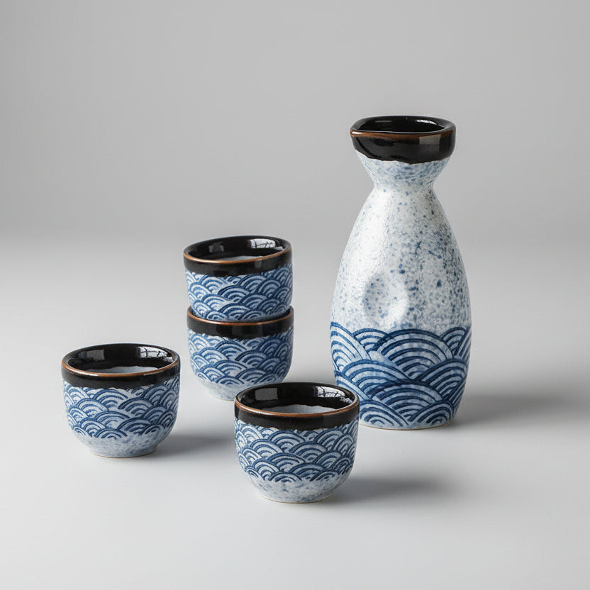 Nami Zen | 5-Delige Japanse Sake Set – Handgemaakt Keramiek