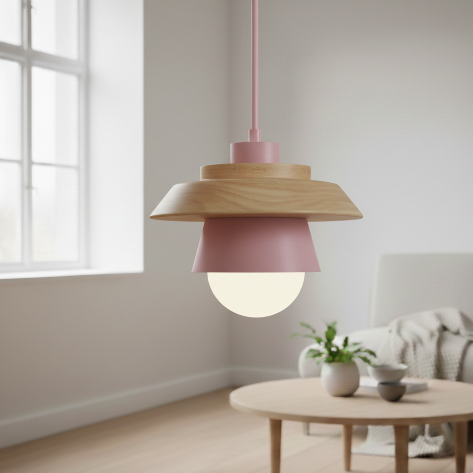 Nordic Dolci | Scandinavische LED Hanglamp – Pastel Design – Hout & Metaal